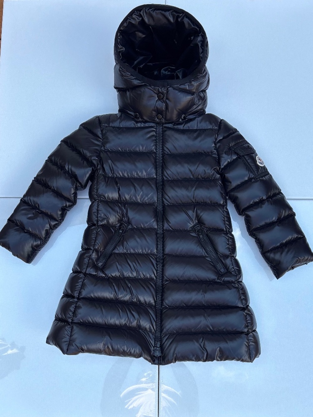 Moncler Girls Black Long Down Puffer Coat Detachable Hood Size 4Y